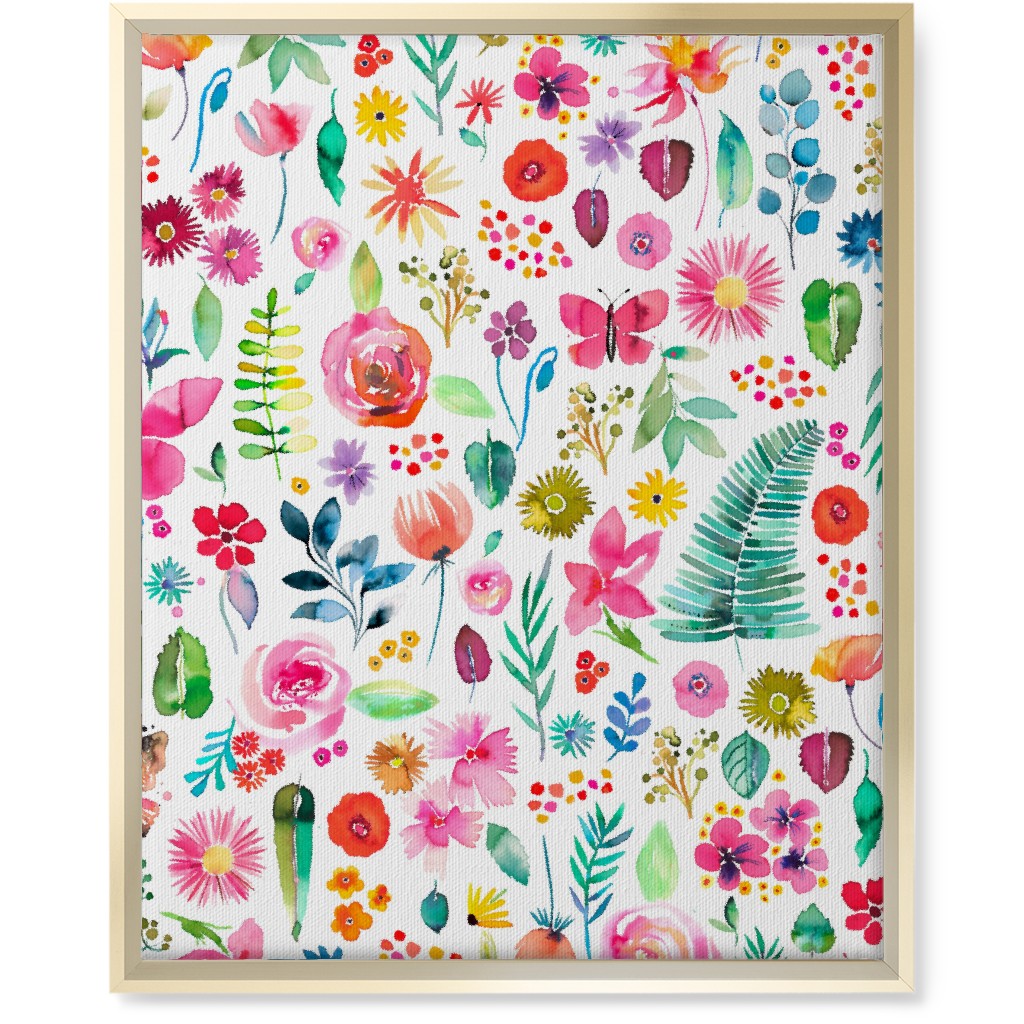 Colorful Botanical Plants - Multi Wall Art, Gold, Single piece, Canvas, 16x20, Multicolor