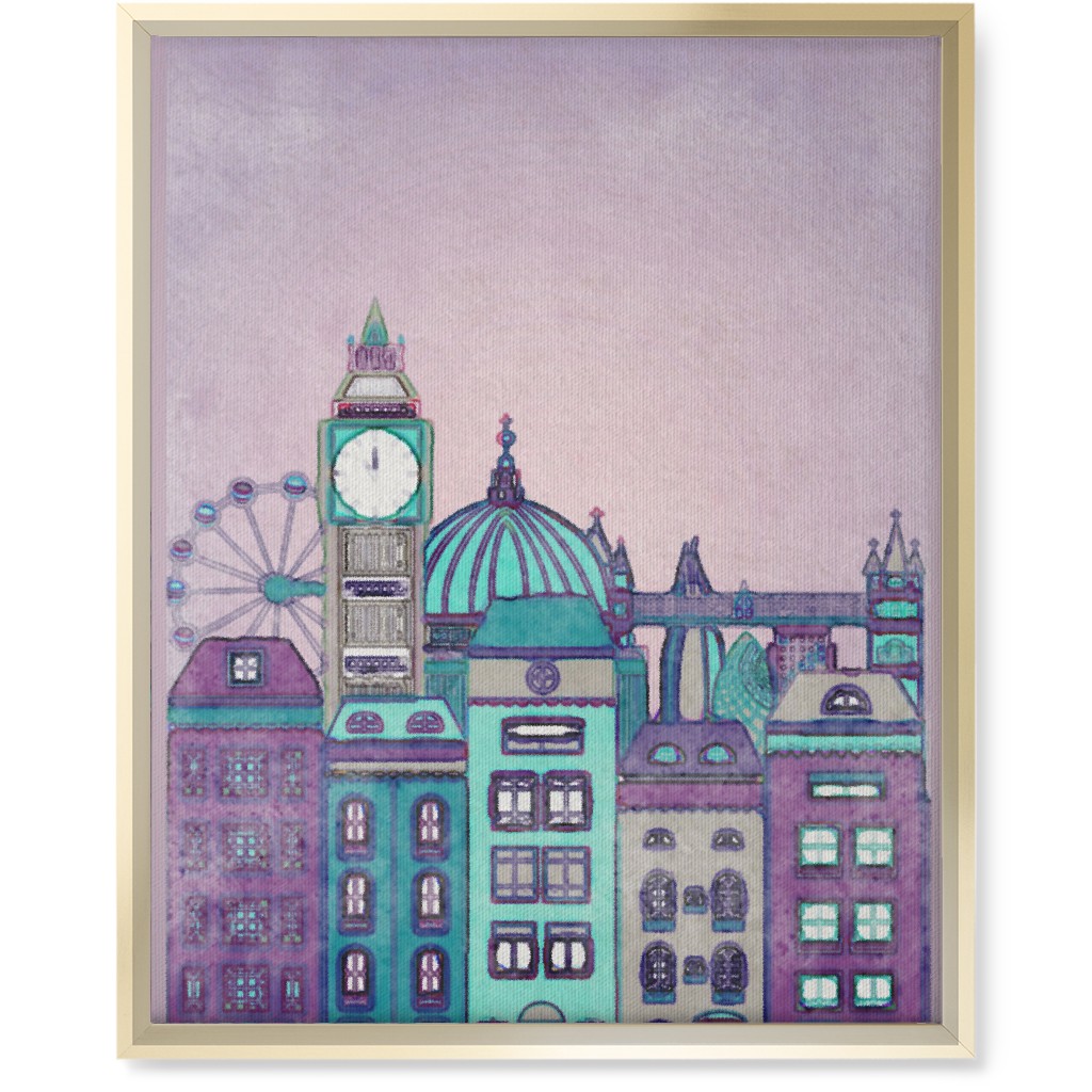 Pretty London Skyline Wall Art, Gold, Single piece, Canvas, 16x20, Purple
