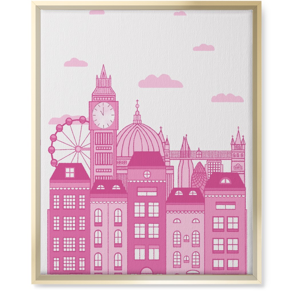 Pretty London Skyline Wall Art, Gold, Single piece, Canvas, 16x20, Pink