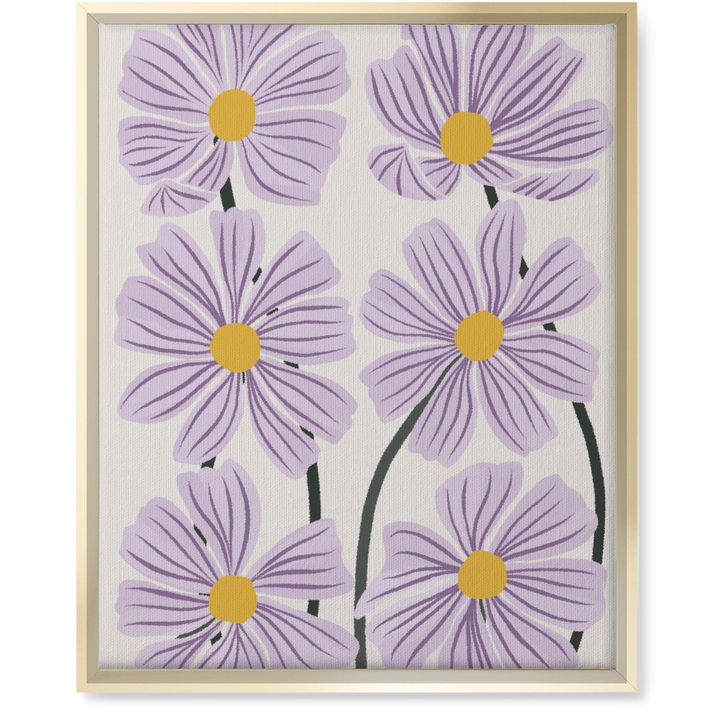 Botanical Cosmos Flowers Wall Art, Gold, Single piece, Canvas, 16x20, Purple