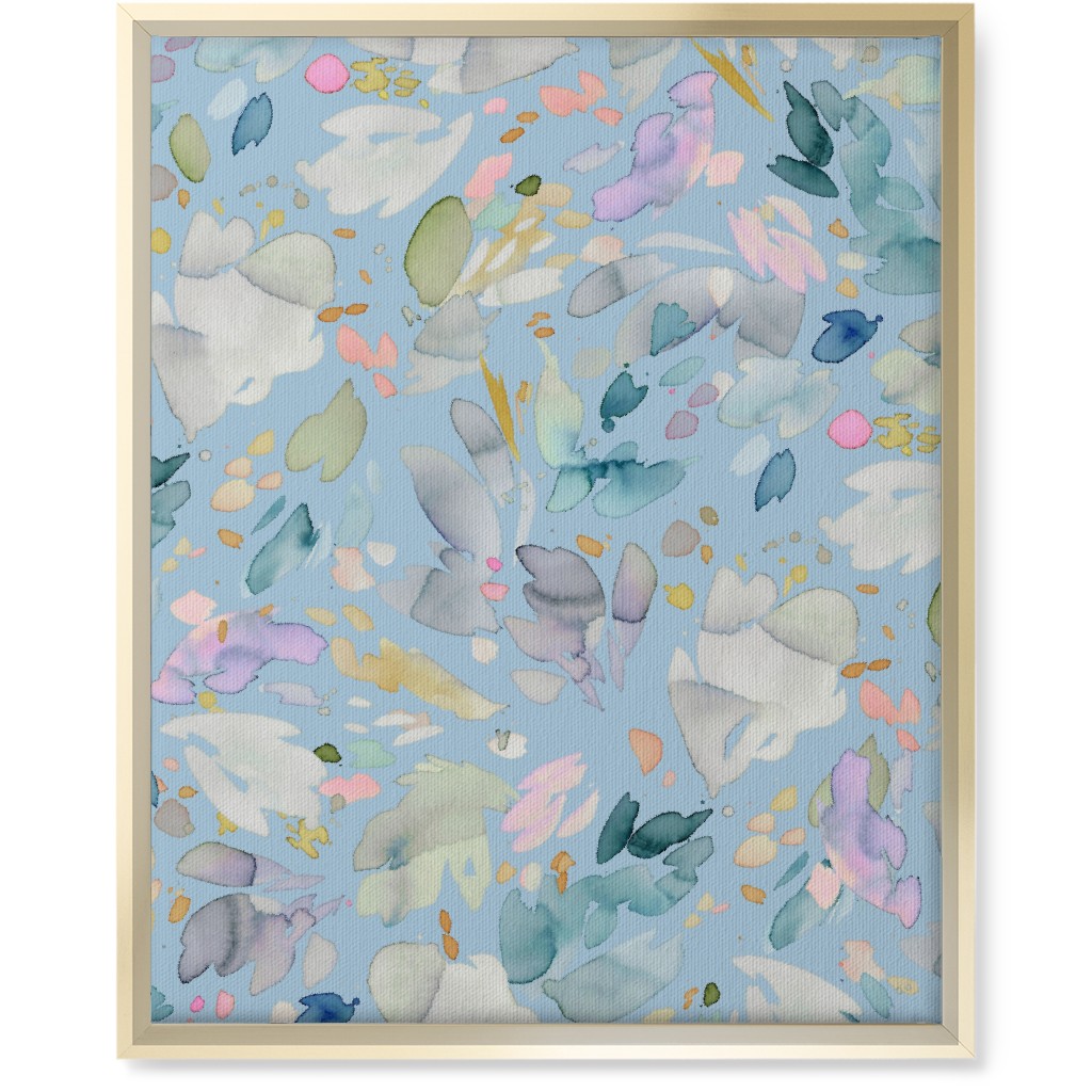 Abstract Petal Flowering Wall Art, Gold, Single piece, Canvas, 16x20, Blue, Celeste