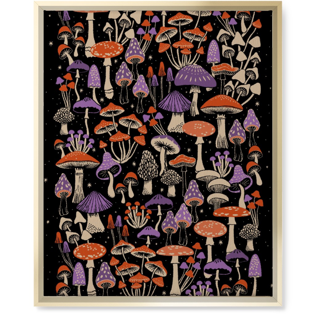 Mushrooms and Stars Wall Art, Gold, Single piece, Canvas, 16x20, Purple