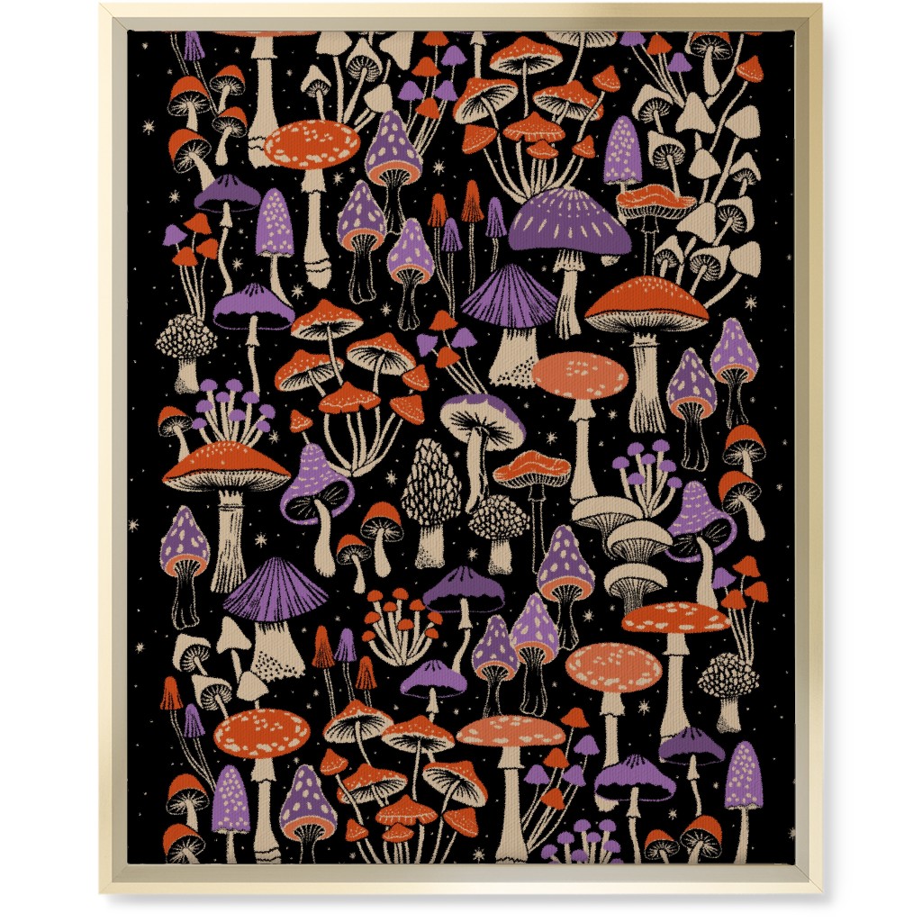 Mushrooms and Stars Wall Art, Gold, Single piece, Canvas, 16x20, Purple, Tulip