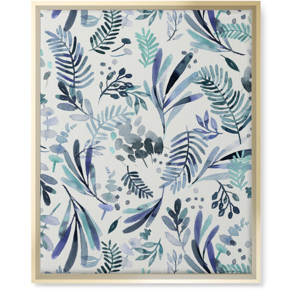 Tuscany Leaves - Blue Wall Art, Gold, Single piece, Canvas, 16x20, Blue