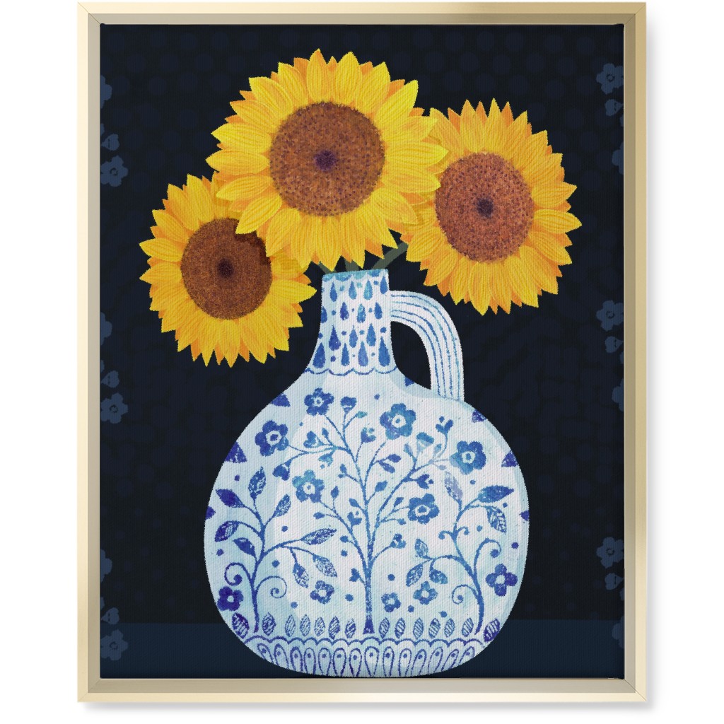 Vase of Sunflowers - Yellow on Black Wall Art, Gold, Single piece, Canvas, 16x20, Multicolor