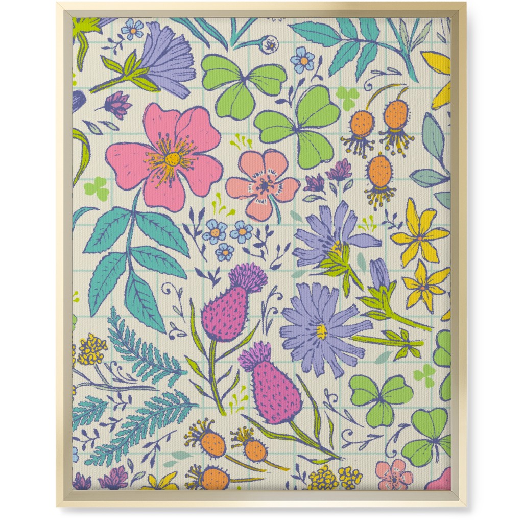 Hand Drawn Flowers - Multi Wall Art, Gold, Single piece, Canvas, 16x20, Multicolor