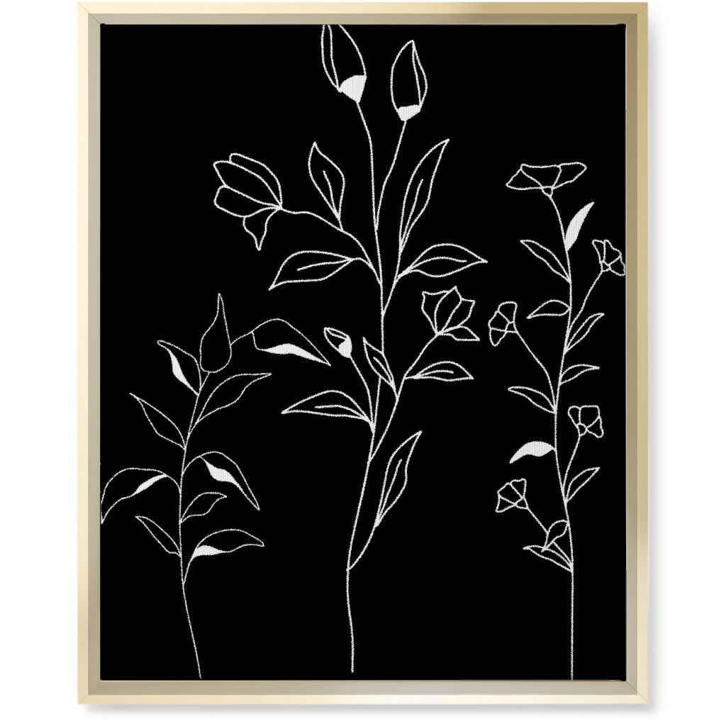 Wildflower Botanical - Black and White Wall Art, Gold, Single piece, Canvas, 16x20, Black