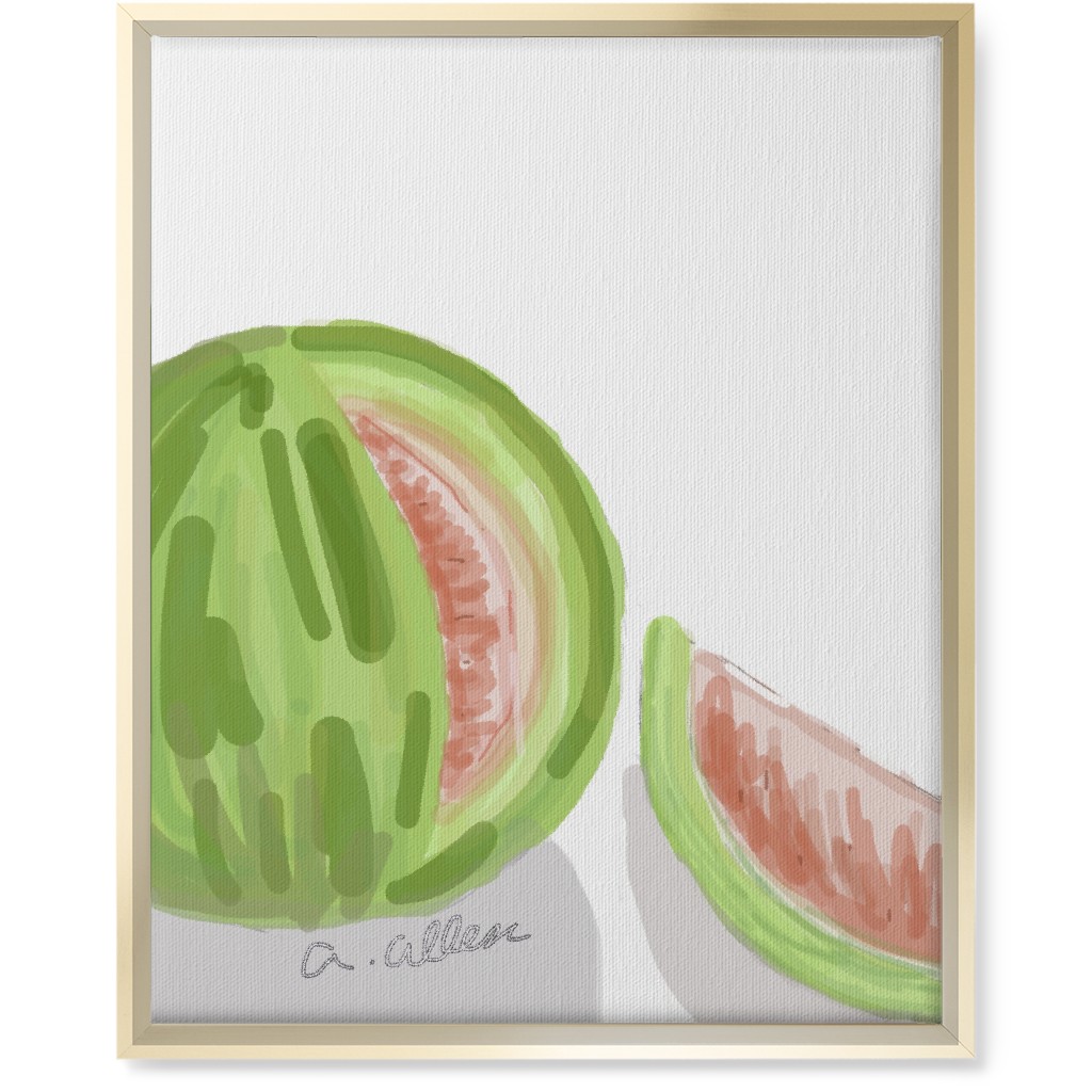 Watermelon - Green and Pink Wall Art, Gold, Single piece, Canvas, 16x20, Multicolor