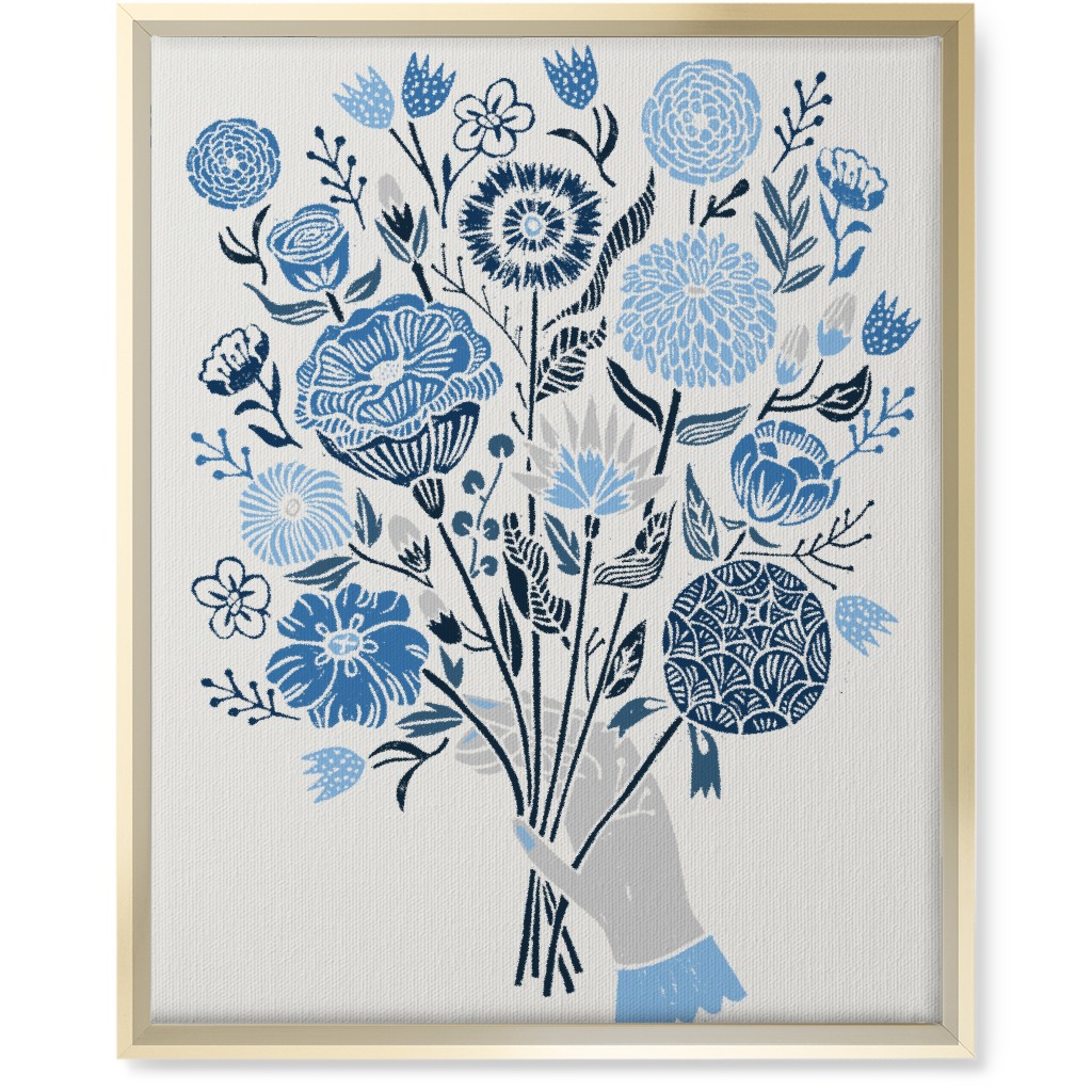Bouquet in Hand - Blue Wall Art, Gold, Single piece, Canvas, 16x20, Blue, True Blue
