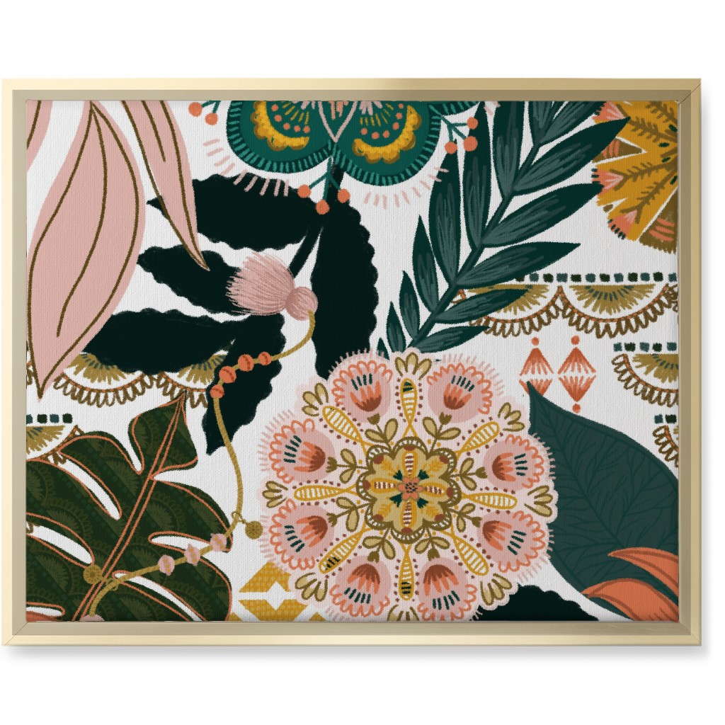 Boho Tropical Wall Art, Gold, Single piece, Canvas, 16x20, Multicolor