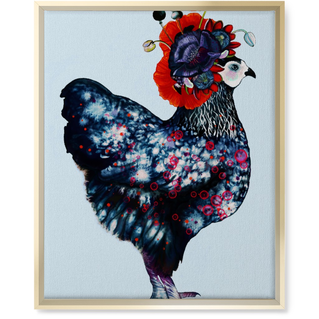 Poppycock - Floral Chicken Wall Art, Gold, Single piece, Canvas, 16x20, Multicolor