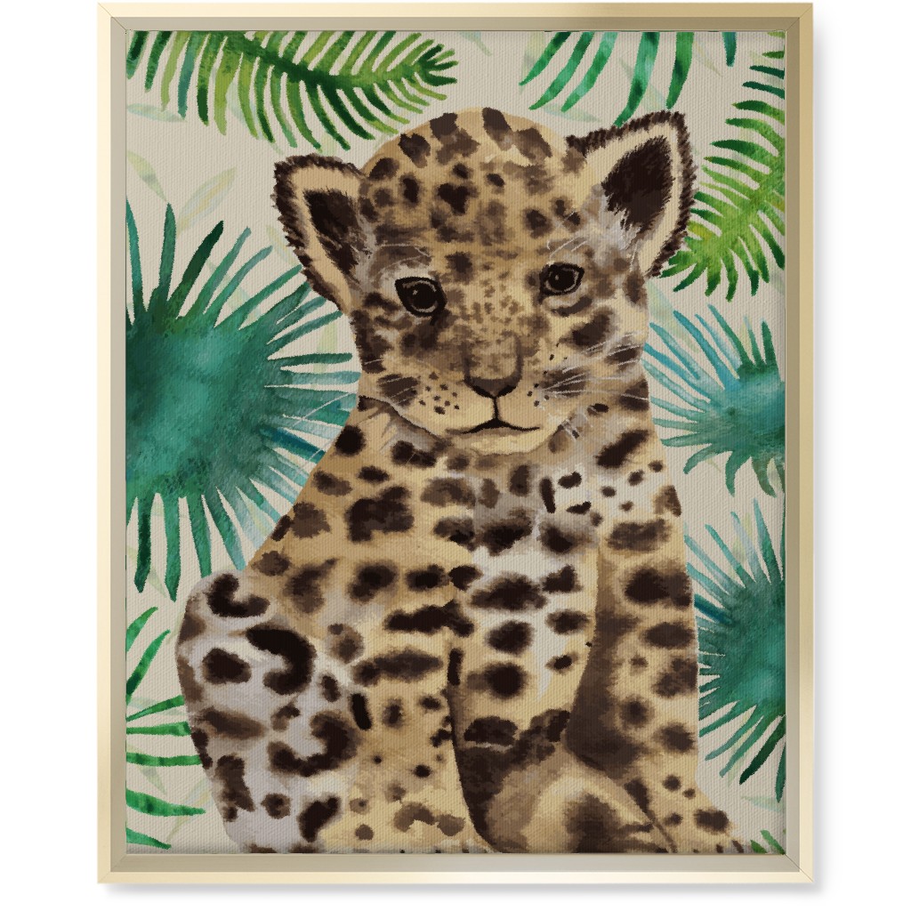 Baby Leopard Portrait Wall Art, Gold, Single piece, Canvas, 16x20, Brown