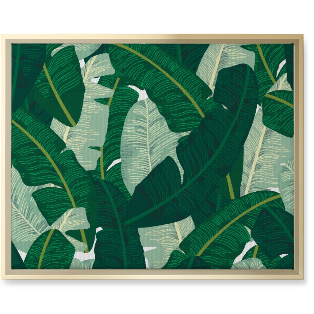 Classic Banana Leaves - Palm Springs Green Wall Art, Gold, Single piece, Canvas, 16x20, Green