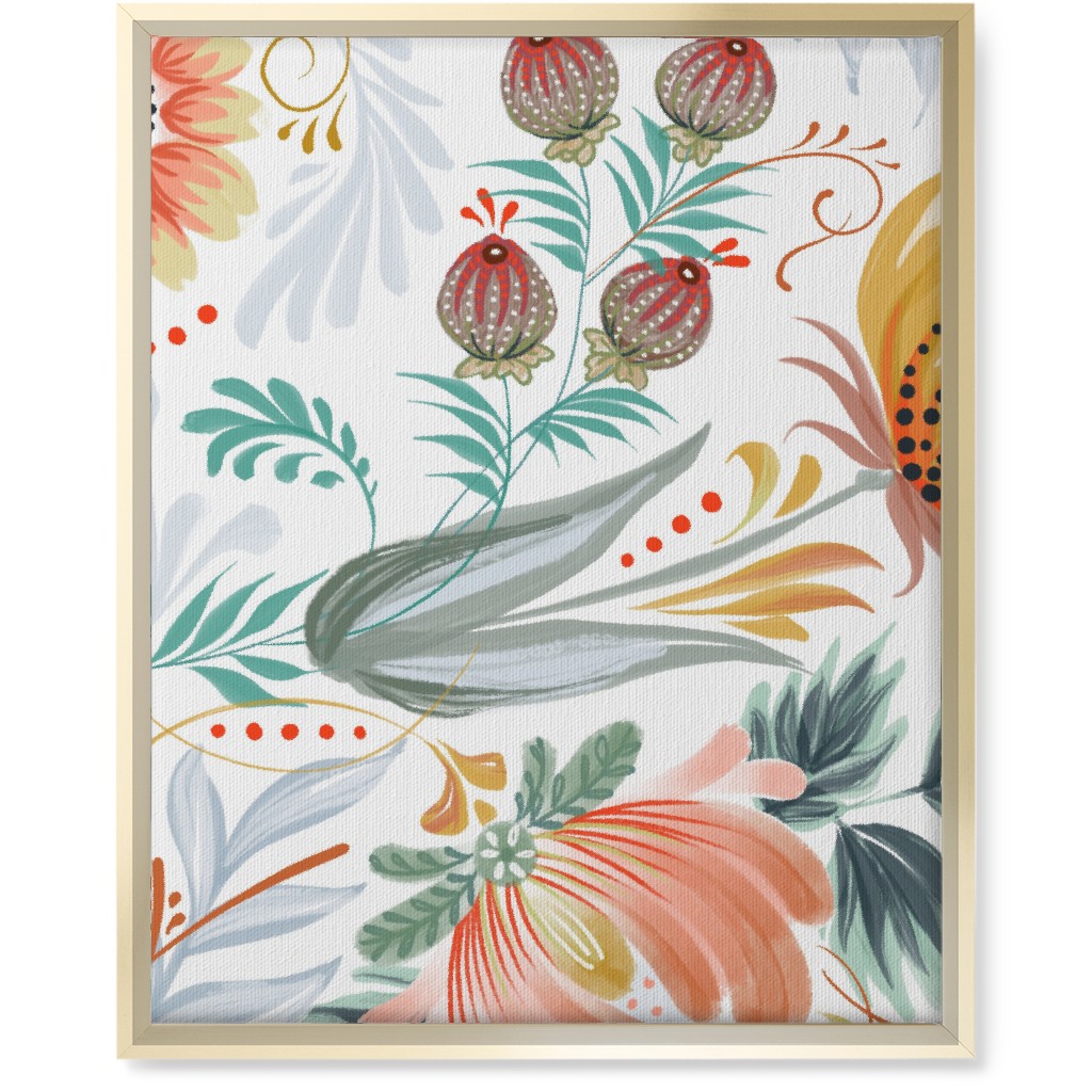 Folksy Floral - Multi on White Wall Art, Gold, Single piece, Canvas, 16x20, Multicolor