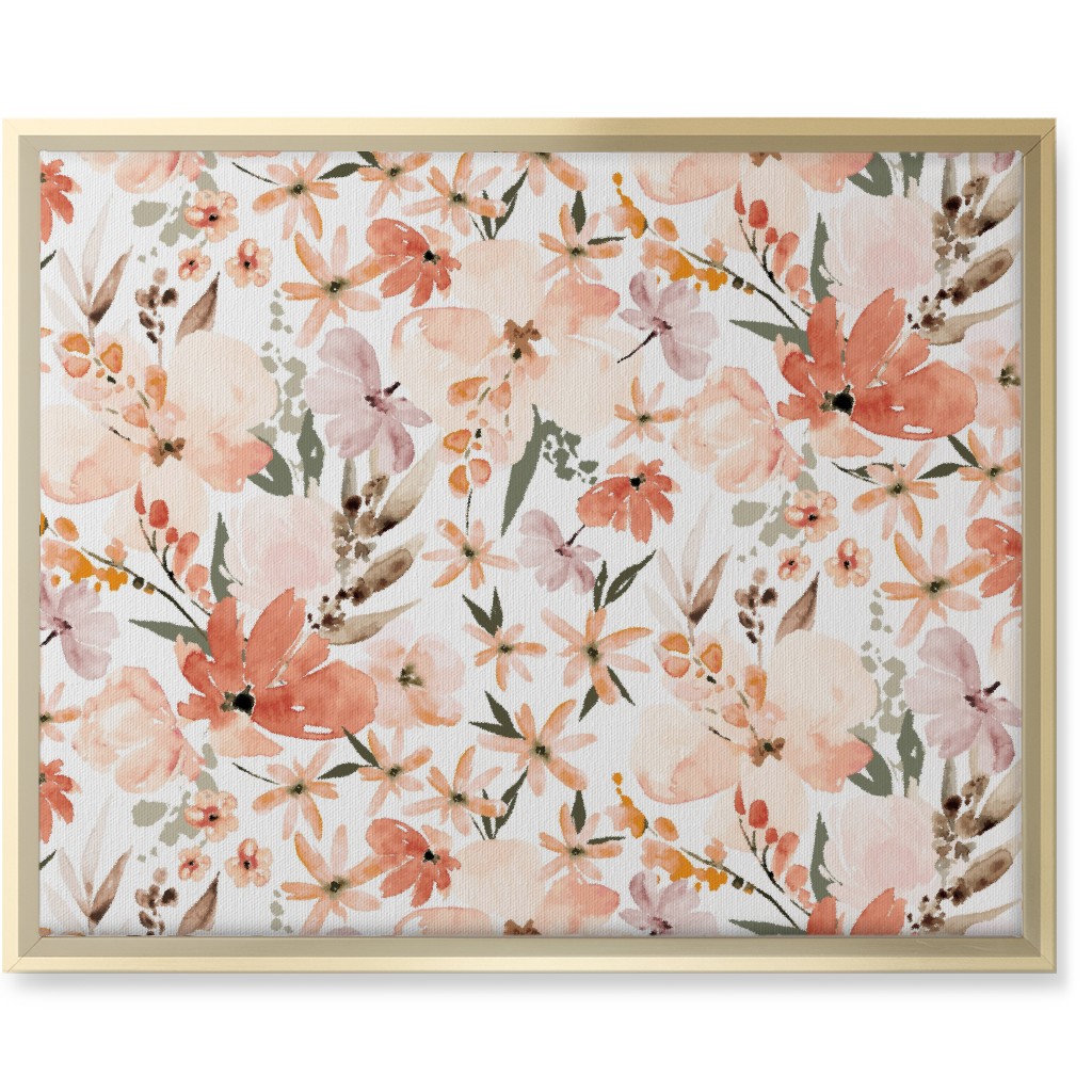 Earth Tone Floral Summer in Peach & Apricot Wall Art, Gold, Single piece, Canvas, 16x20, Pink, Bright Pink