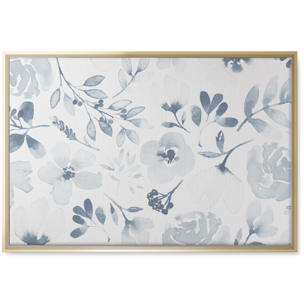 Faded Floral Watercolor - Light Blue Wall Art, Gold, Single piece, Canvas, 20x30, Blue