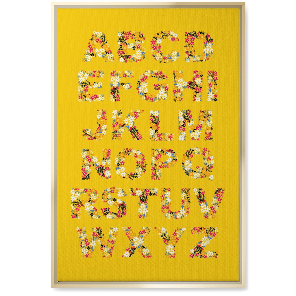 Rustic Wildflower Alphabet Wall Art, Gold, Single piece, Canvas, 20x30, Yellow