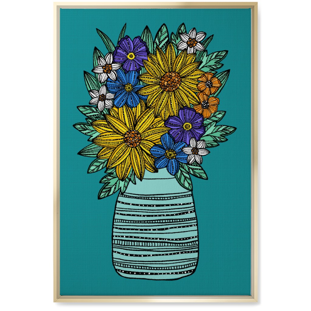 Sunflower Bouquet - Teal Wall Art, Gold, Single piece, Canvas, 20x30, Multicolor