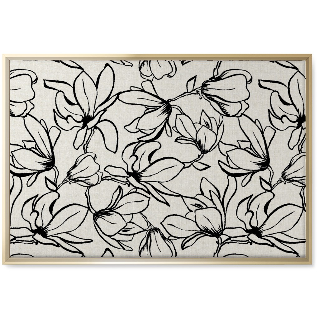 Magnolia Garden - Textured - White & Black Wall Art, Gold, Single piece, Canvas, 20x30, Beige