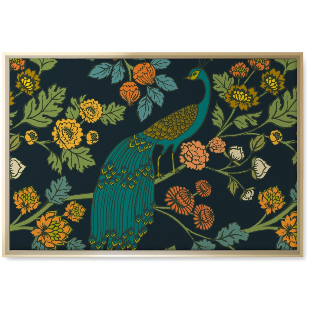Peacock Garden - Midnight Wonderland Wall Art, Gold, Single piece, Canvas, 20x30, Blue, True Blue