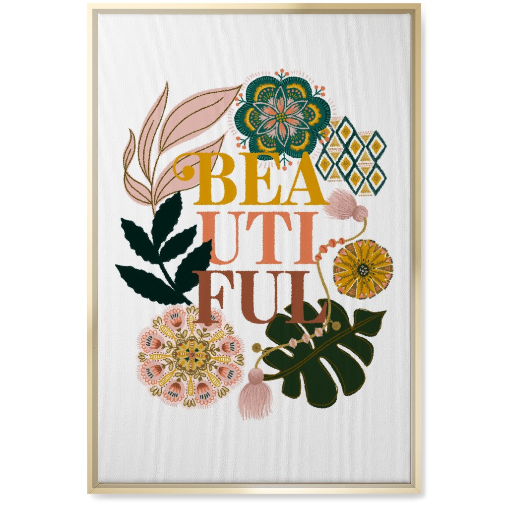 Boho Beauty - Multi Botanical Wall Art, Gold, Single piece, Canvas, 20x30, Multicolor