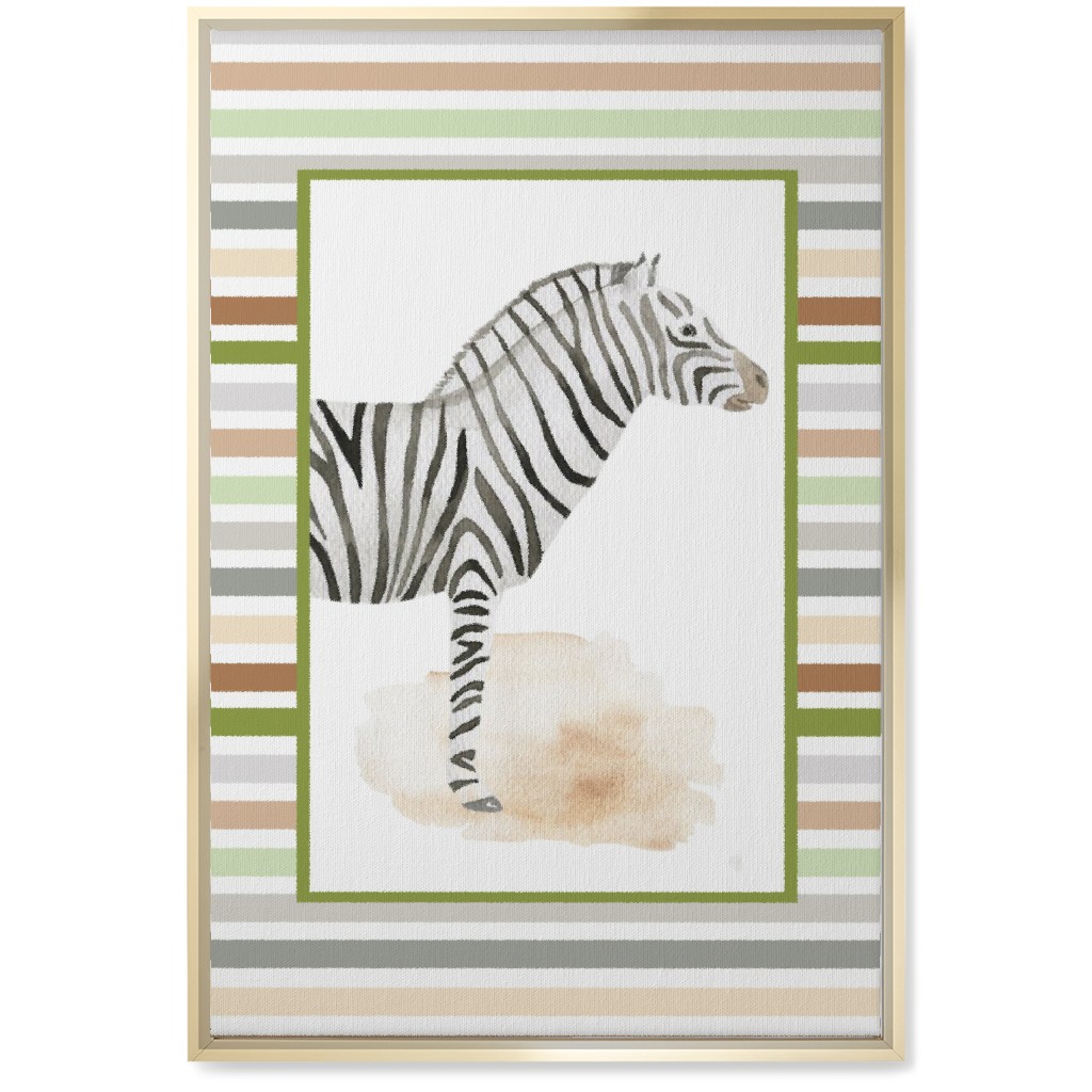 Jungle Safari Animals and Stripes - Zebra Wall Art, Gold, Single piece, Canvas, 20x30, Multicolor