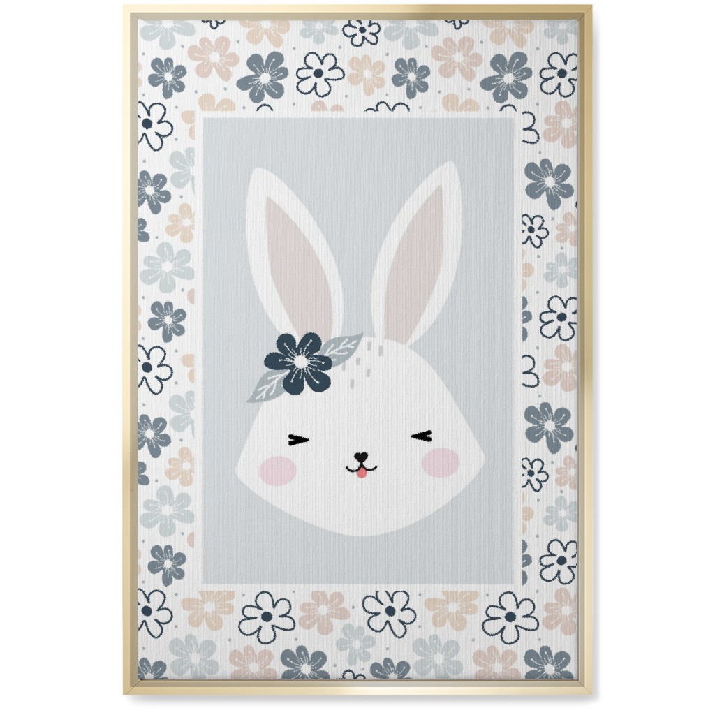 Spring Baby Girl Bunny - Neutral Soft Palette Wall Art, Gold, Single piece, Canvas, 20x30, Blue
