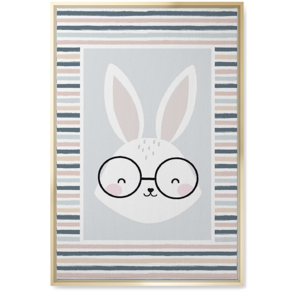 Spring Baby Boy Bunny - Neutral Soft Palette Wall Art, Gold, Single piece, Canvas, 20x30, Blue