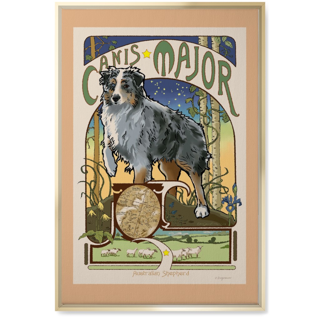 Art Nouveau Canis Major Aussie Wall Art, Gold, Single piece, Canvas, 20x30, Multicolor