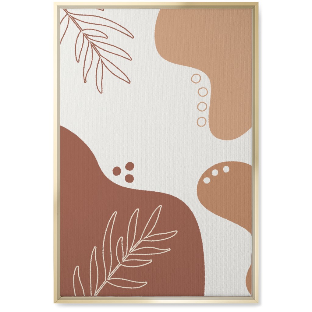 Abstract Shapes and Fern Leaves - Earth Tones Wall Art, Gold, Single piece, Canvas, 20x30, Orange