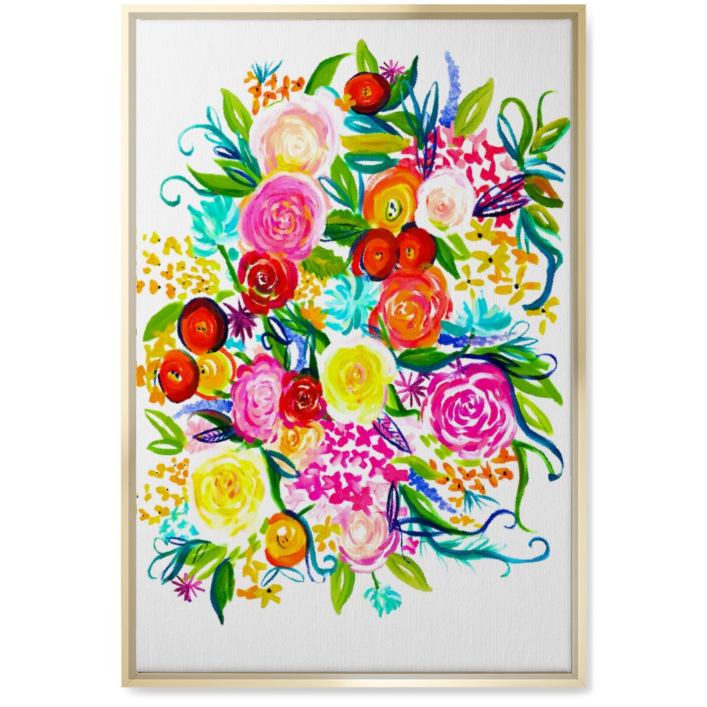 Summer Floral Acrylic Floral - Neon Wall Art, Gold, Single piece, Canvas, 20x30, Multicolor