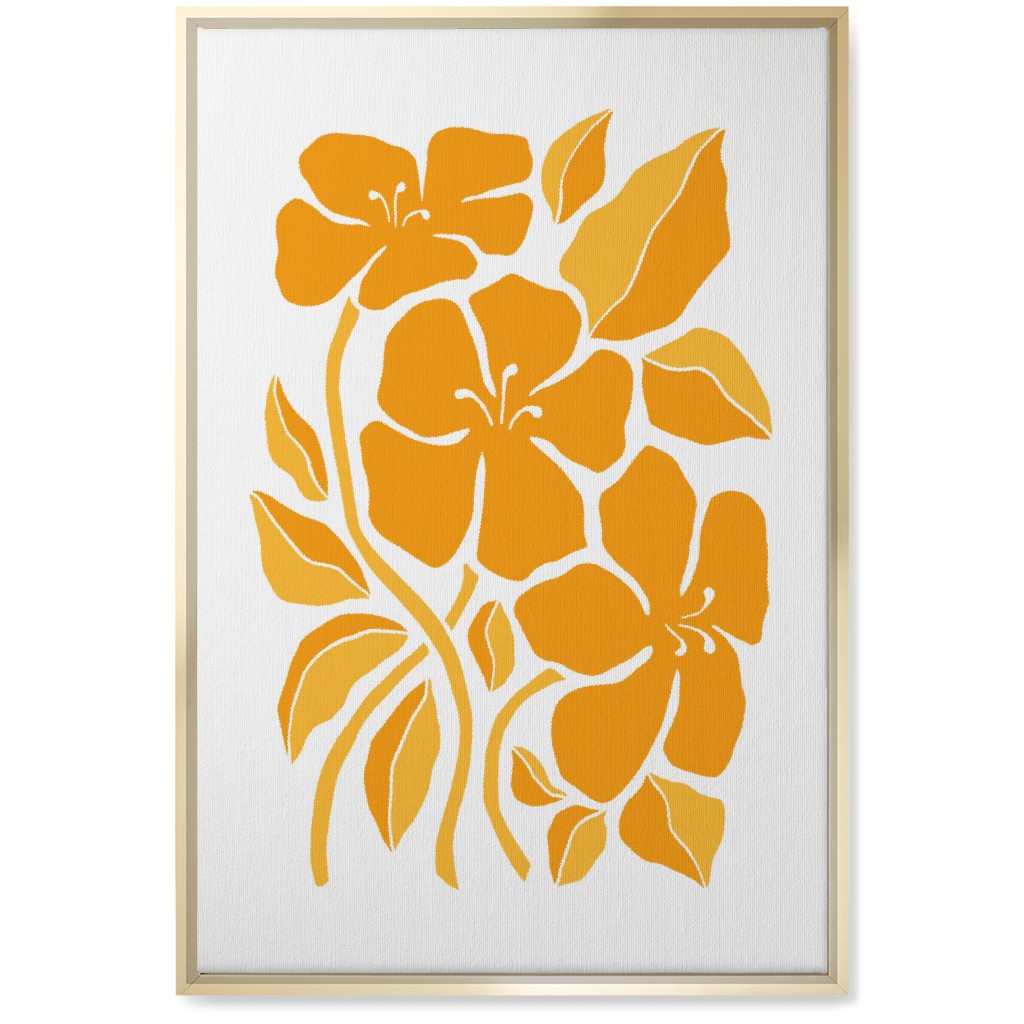 Minimalist Block Hibiscus Floral - Yellow Wall Art, Gold, Single piece, Canvas, 20x30, Orange, Orange