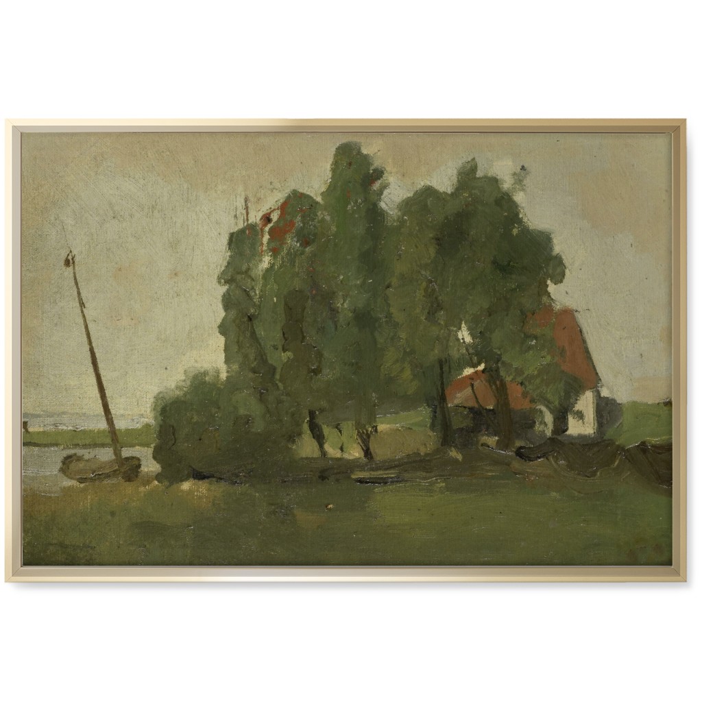 Lakeside Cottage Wall Art, Gold, Single piece, Canvas, 20x30, Green, Classic Green