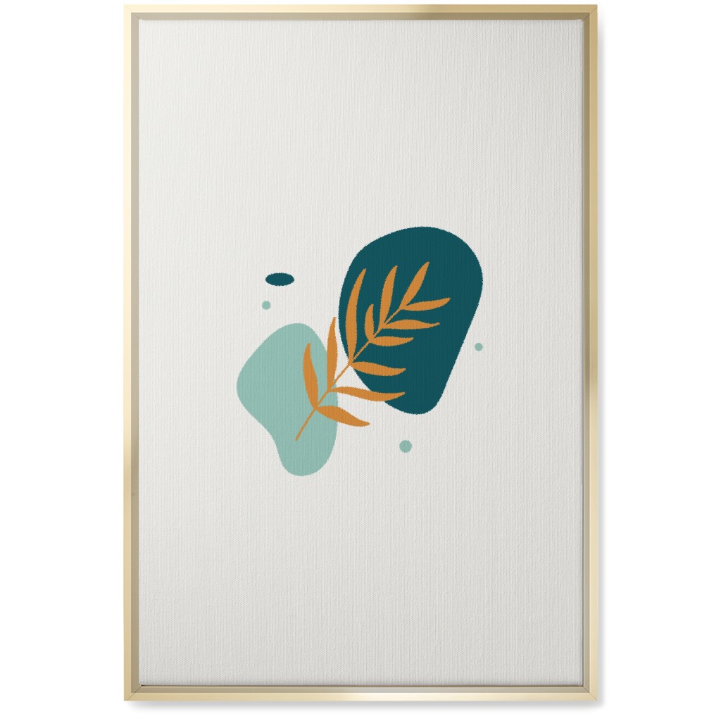 Shapes and Fern Leaf Wall Art, Gold, Single piece, Canvas, 20x30, Green
