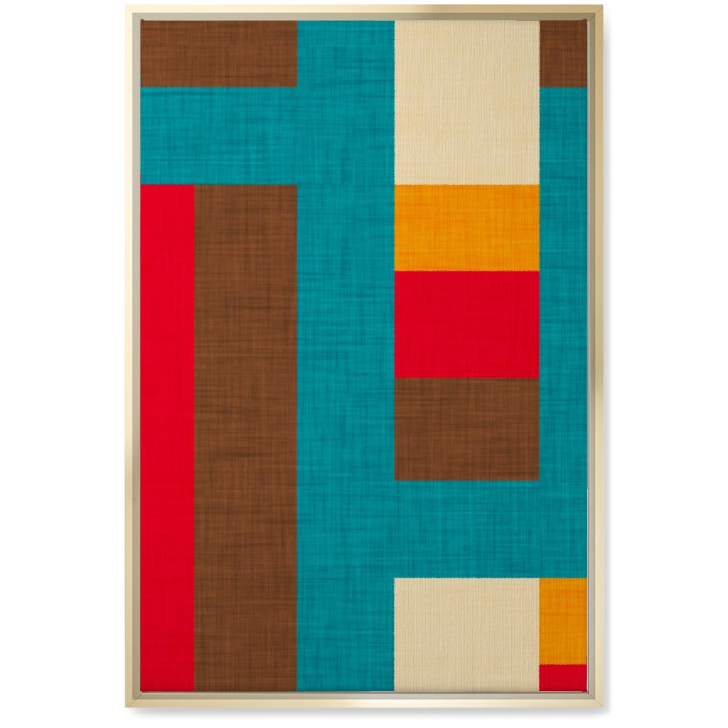 Abstract Mod Cube - Multi on Blue Wall Art, Gold, Single piece, Canvas, 20x30, Multicolor