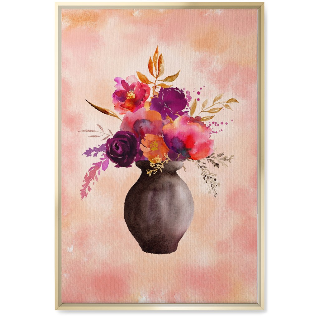Flowers in a Vase Wall Art, Gold, Single piece, Canvas, 20x30, Pink, Poppy