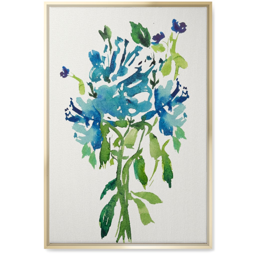 Watercolor Florals - Blue Wall Art, Gold, Single piece, Canvas, 20x30, Blue