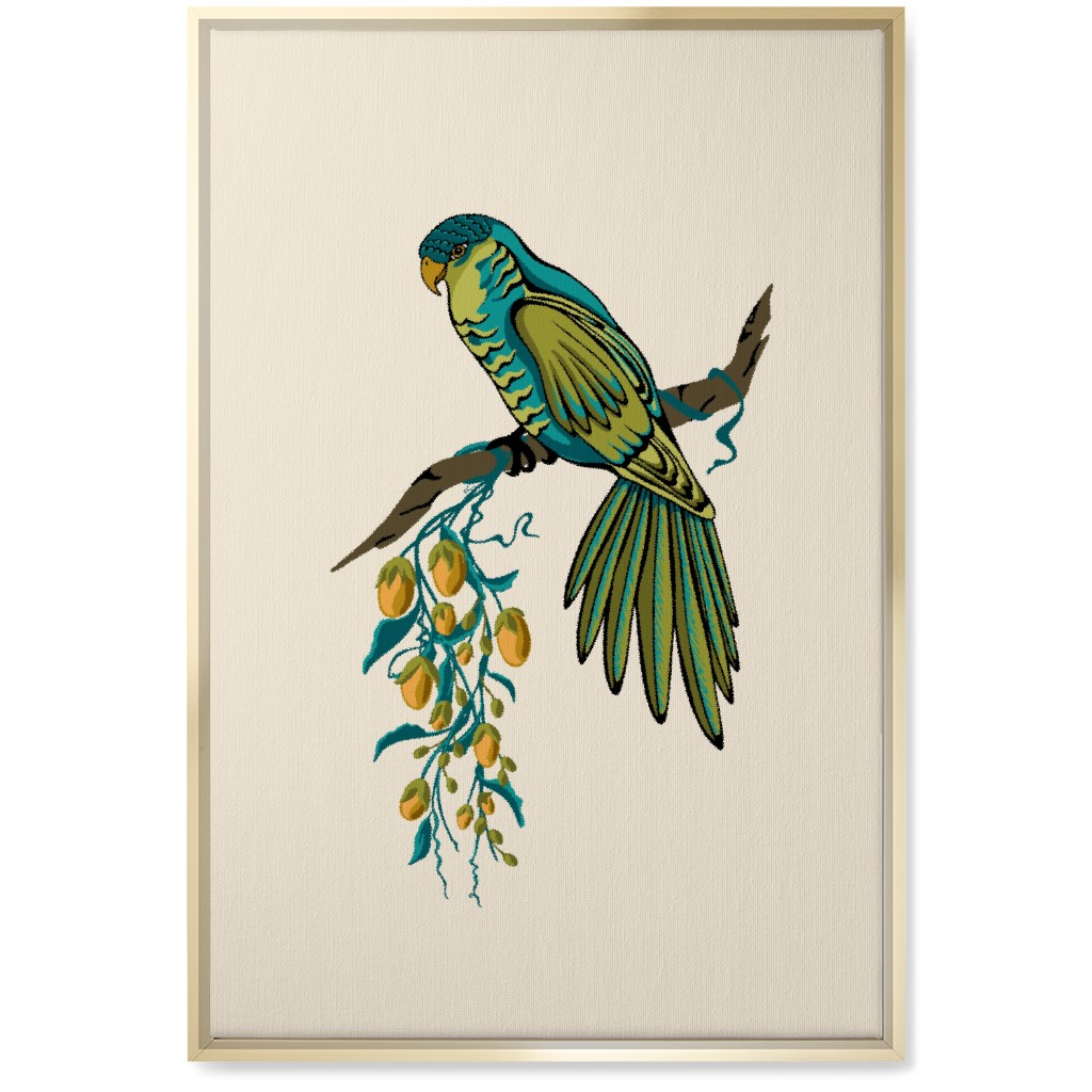 Bird Perched on Branch - Multi Wall Art, Gold, Single piece, Canvas, 20x30, Beige, Pearl