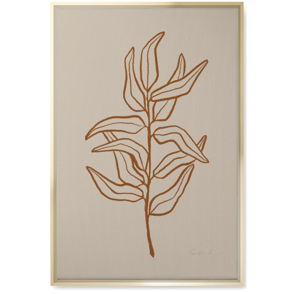 Botanical Eucalyptus Branch Wall Art, Gold, Single piece, Canvas, 20x30, Beige, Golden