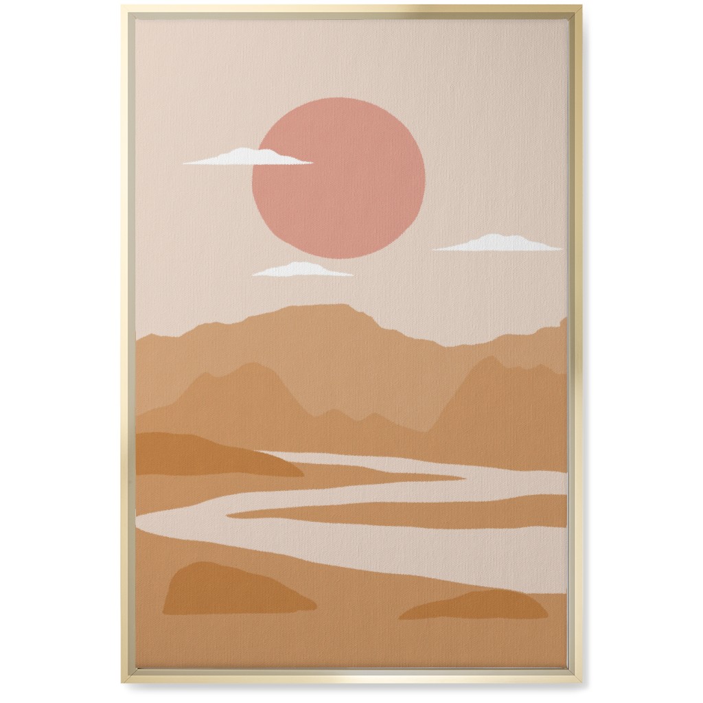 Abstract Landscape With River - Neutral Wall Art, Gold, Single piece, Canvas, 20x30, Orange