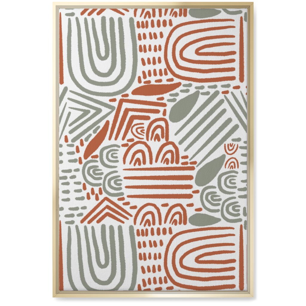 Modern Boho Abstract Shapes - Gray and Terracotta Wall Art, Gold, Single piece, Canvas, 20x30, Orange