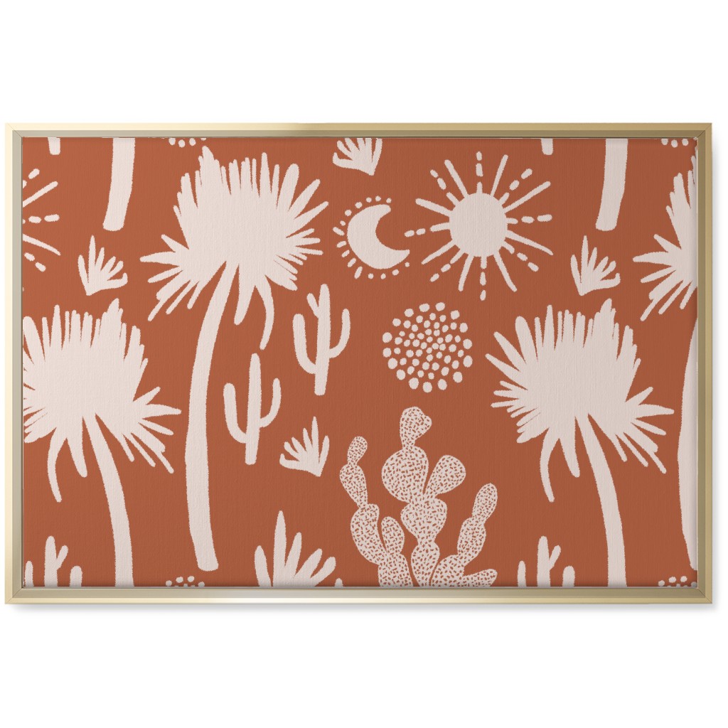 Boho Cactus and Palm Trees - Terracotta Wall Art, Gold, Single piece, Canvas, 20x30, Orange