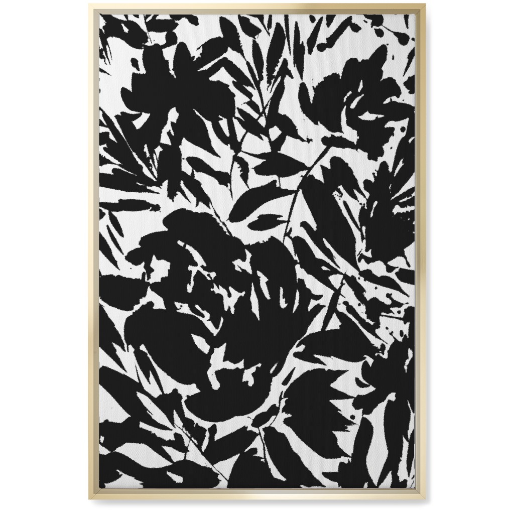 Floral Silhouette - Black and White Wall Art, Gold, Single piece, Canvas, 20x30, Black, Black