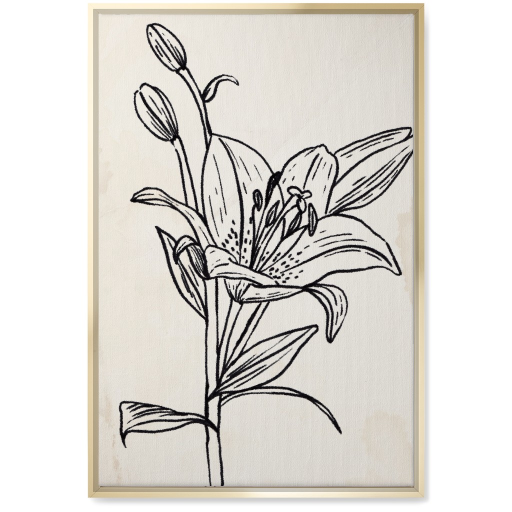 Vintage Lily Sketch - Beige and Black Wall Art, Gold, Single piece, Canvas, 20x30, Beige