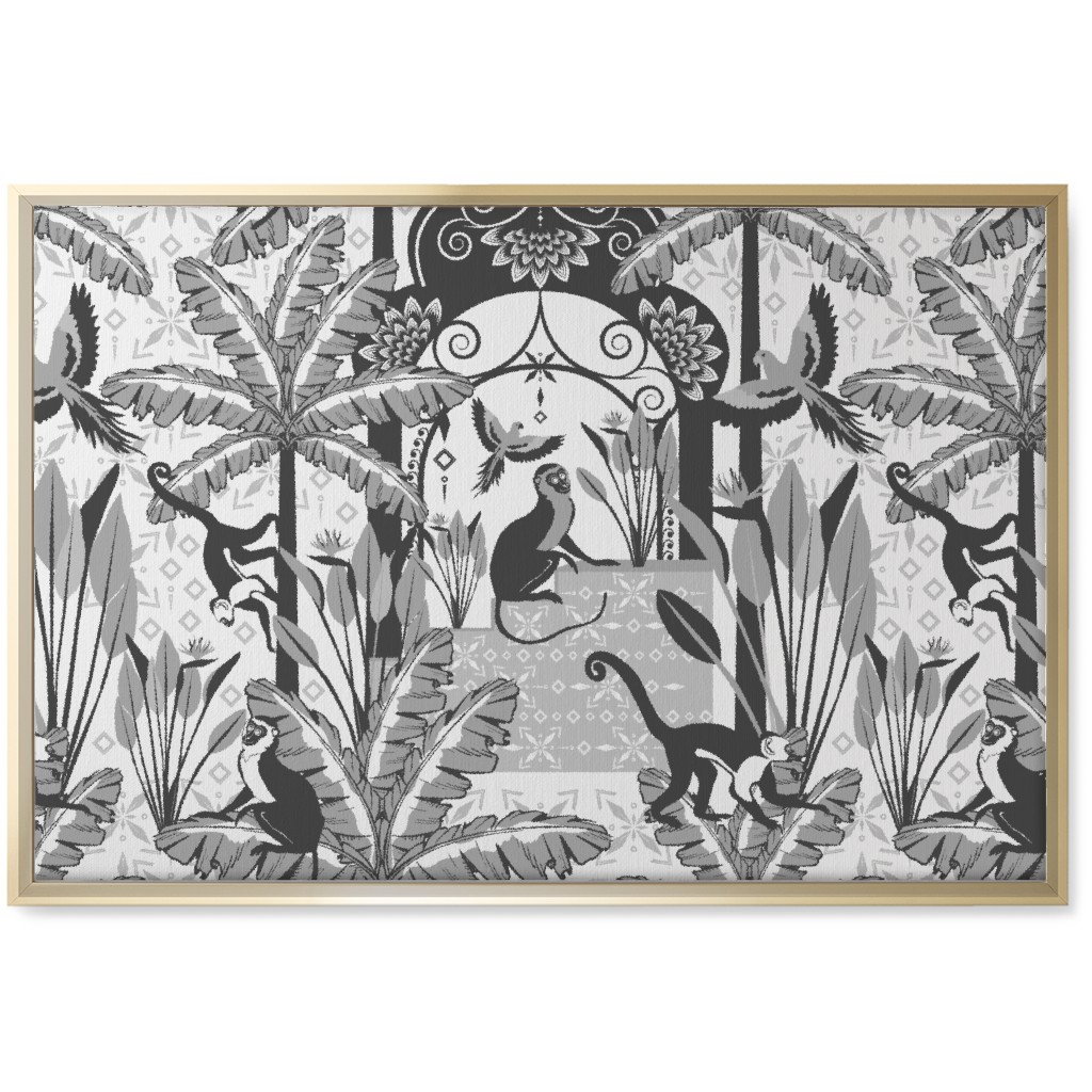 Exotic Tropical Garden Wall Art, Gold, Single piece, Canvas, 20x30, Gray