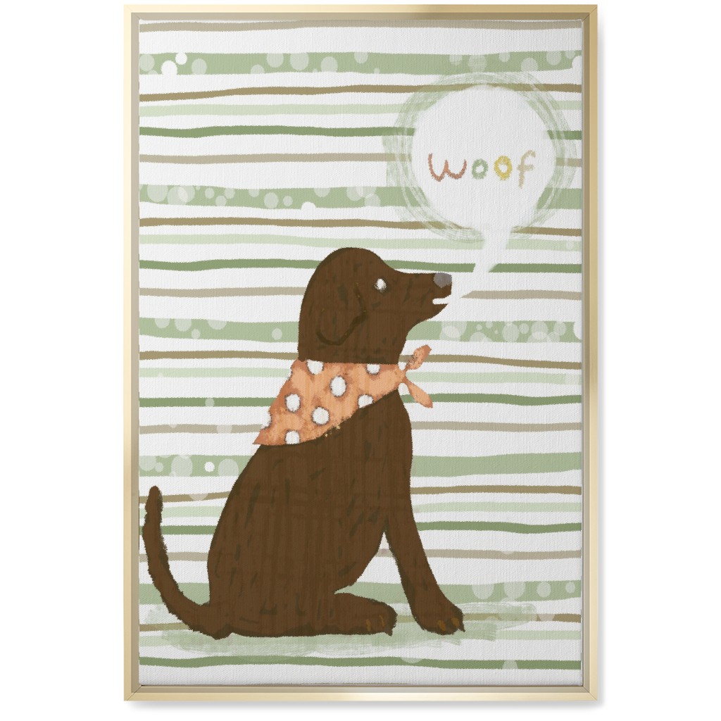 Woof, Dog - Brown and Green Wall Art, Gold, Single piece, Canvas, 20x30, Green