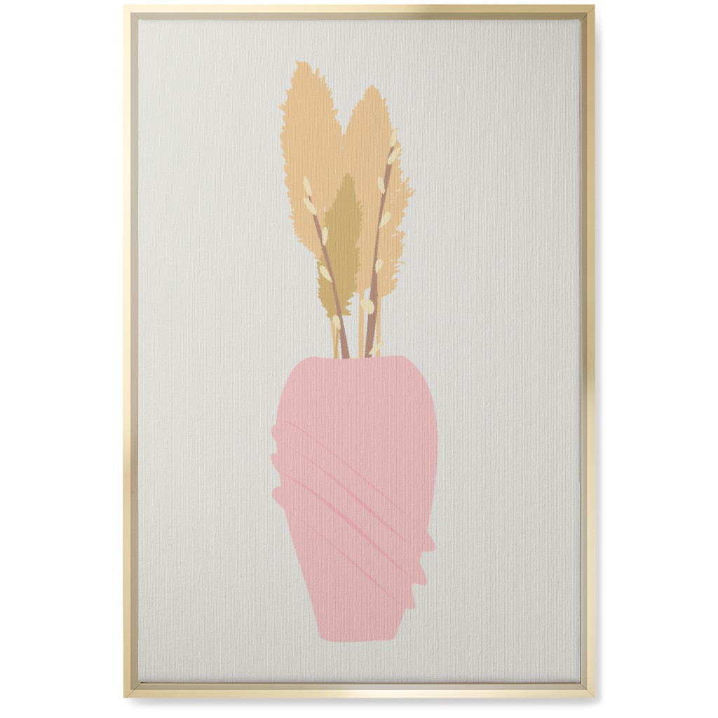 Minamalist Pampas and Willow - Pink and Beige Wall Art, Gold, Single piece, Canvas, 20x30, Pink, Bright Pink