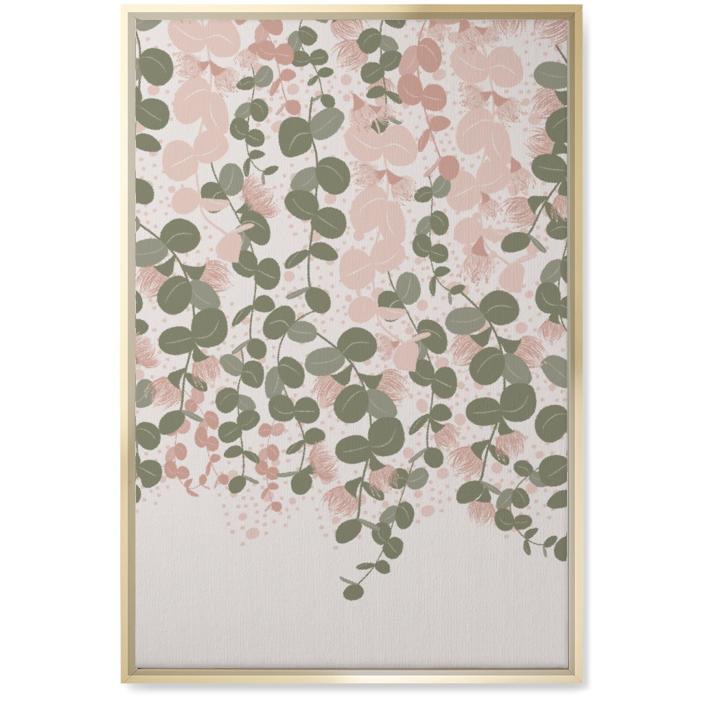 Eucalyptus - Pink & Green on Beige Wall Art, Gold, Single piece, Canvas, 20x30, Green