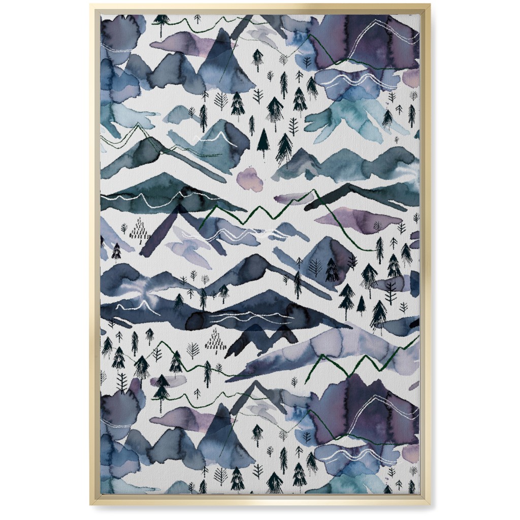 Watercolor Mountains - Blue on White Wall Art, Gold, Single piece, Canvas, 20x30, Blue