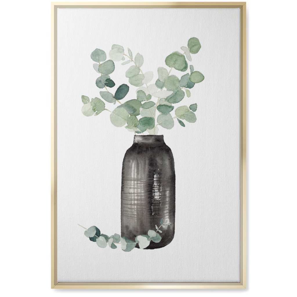 Eucalyptus in a Vase - Green Wall Art, Gold, Single piece, Canvas, 20x30, Green, Classic Green